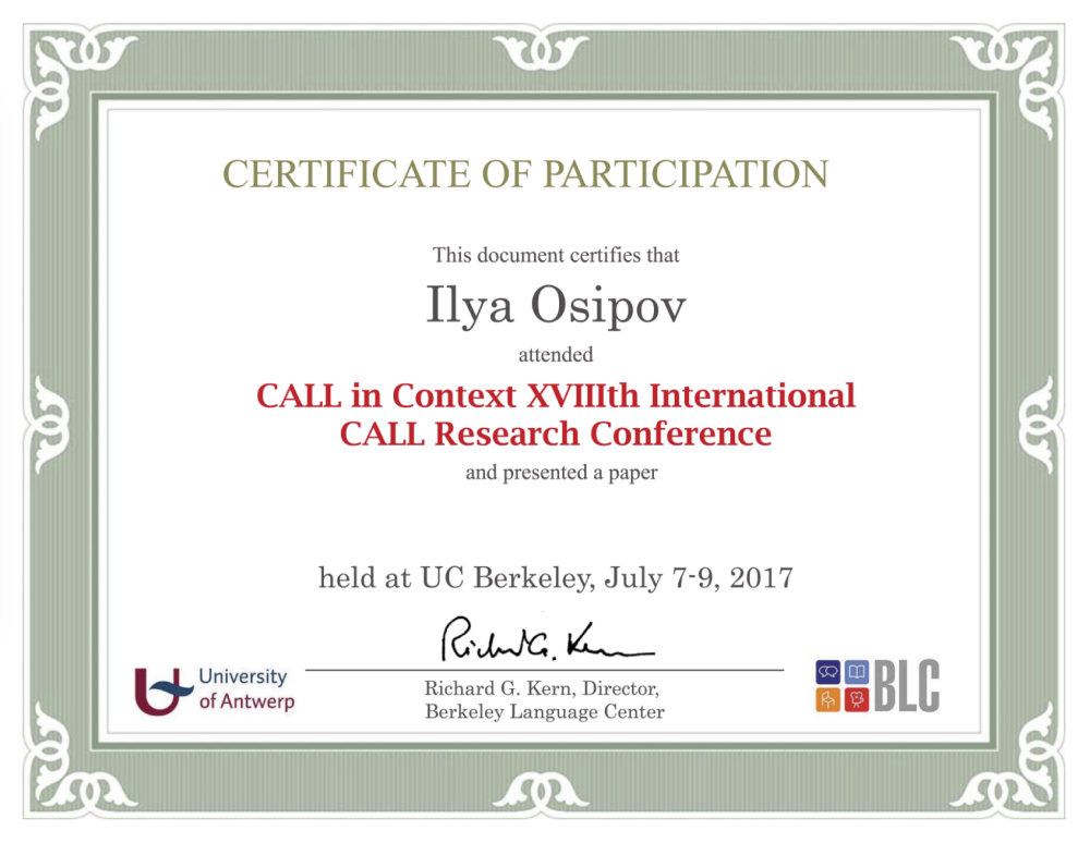 CALL Research Conference, UC Berkeley — paper presentation (2017)