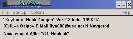 HookDump 2.8 interface — Keyboard Hook Dumper, 1996–97