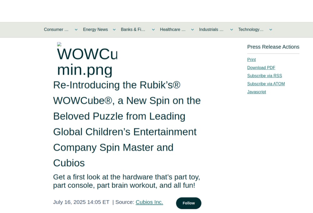Spin Master & Cubios — coverage of Ilya Osipov / WOWCube