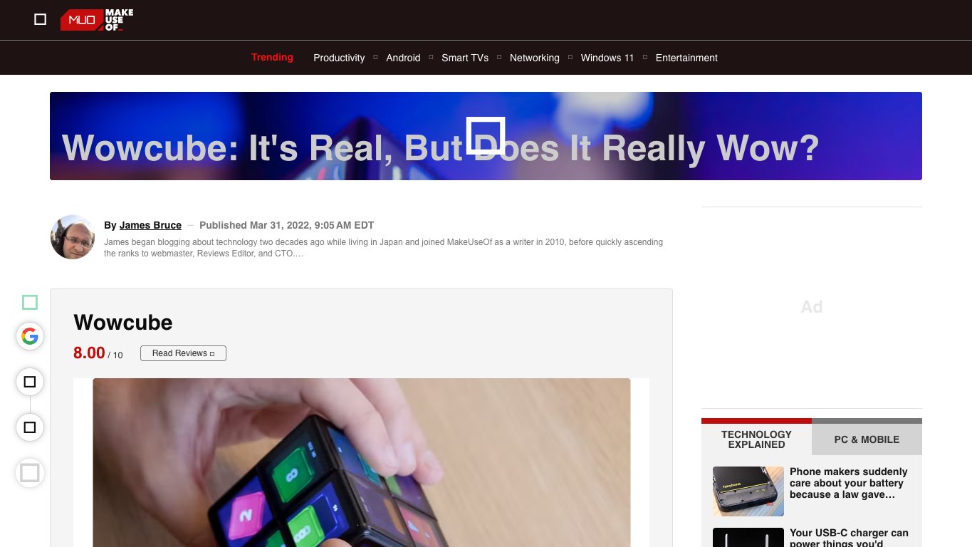 MakeUseOf — coverage of Ilya Osipov / WOWCube