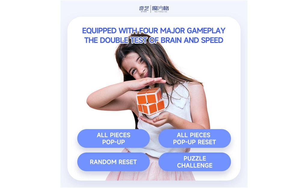 OsCube gameplay modes — all pieces pop-up, all pieces pop-up reset, random reset, puzzle challenge