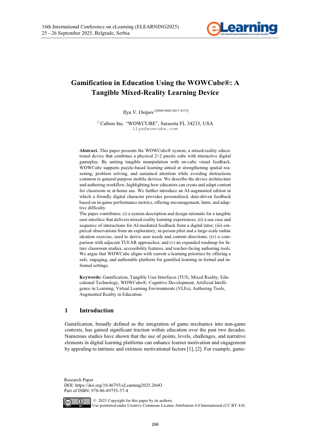 First page — Gamification in Education Using the WOWCube